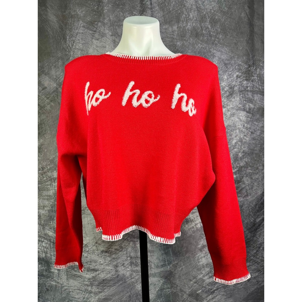Originality Sweater Women Medium Red Ho Ho Ho Christmas Whipstitch